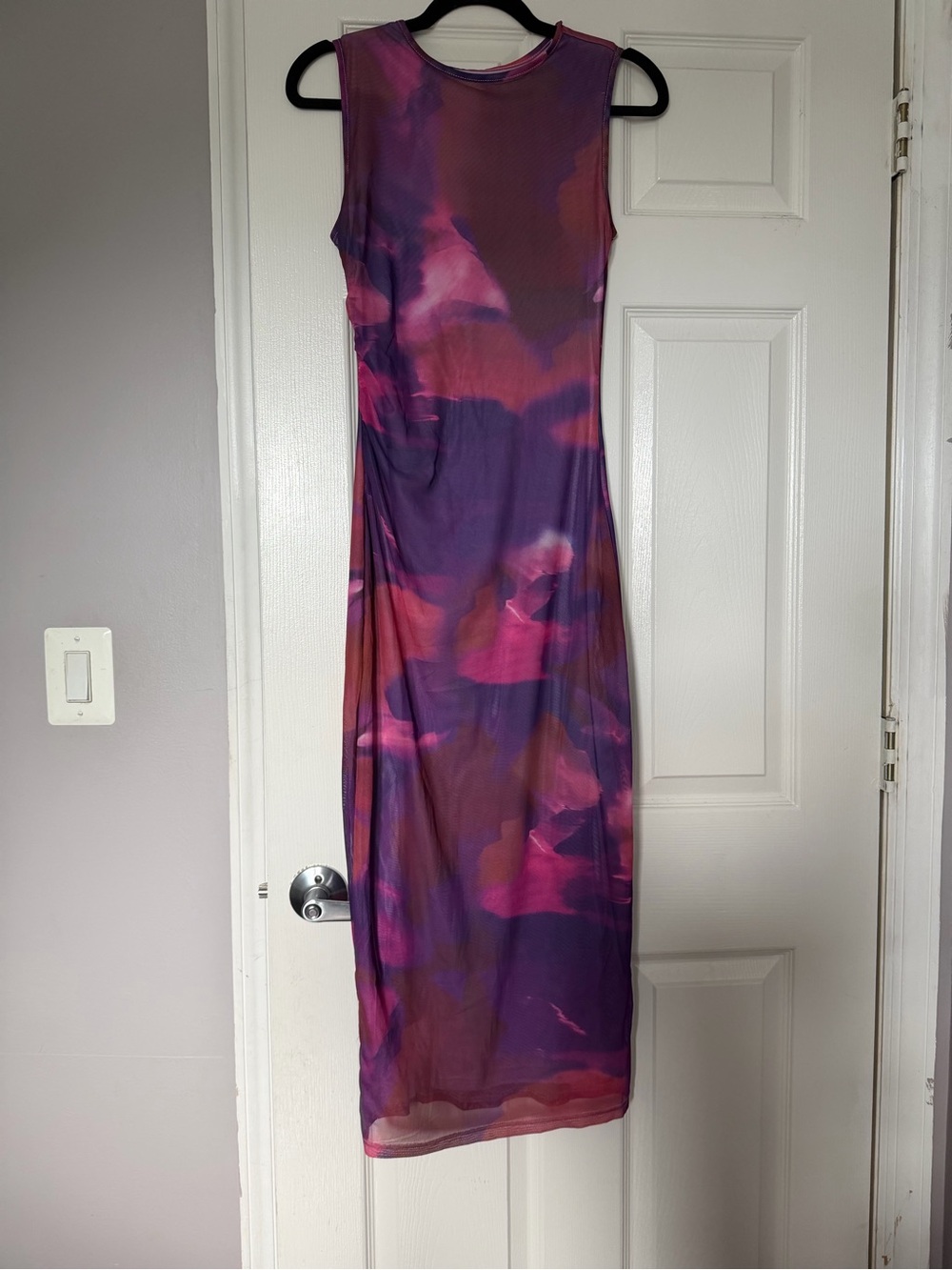 Sleeveless Purple-Pink Tie-Dye Midi Dress